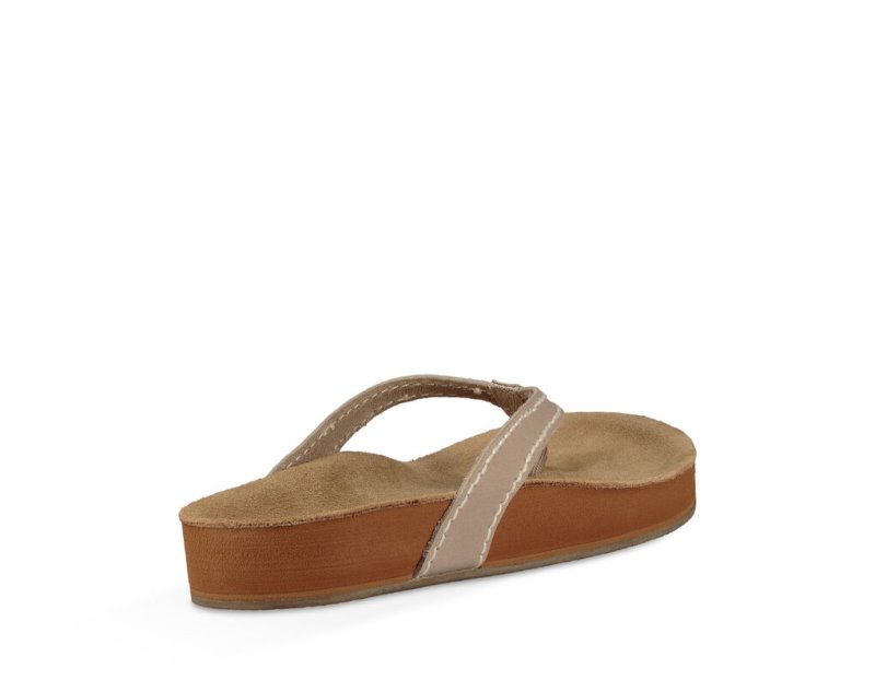 Sanuk She Loungy Leather Women's Flip Flops Beige | Canada 138TCE